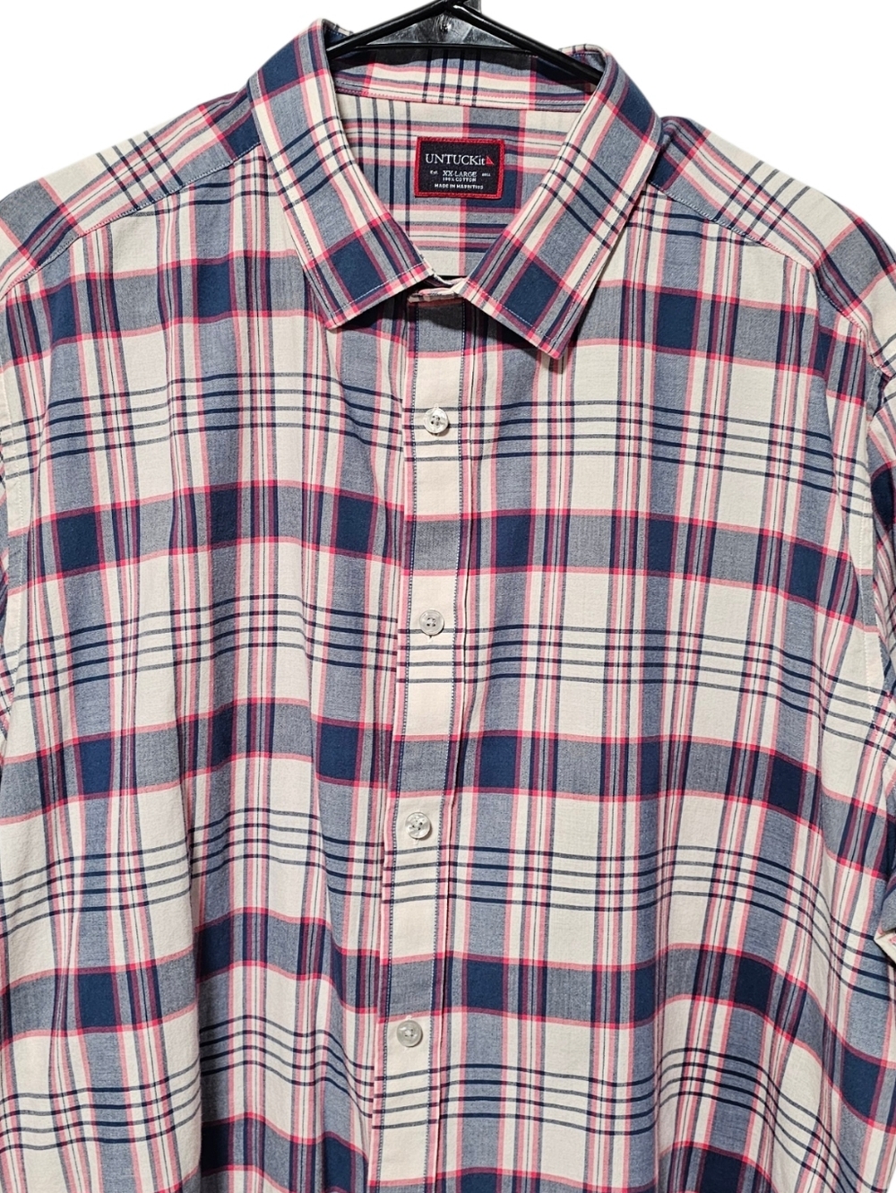 Untuckit 100% Cotton Red & Blue Plaid Short Sleeve Button Down Size XXL - Picture 3 of 6
